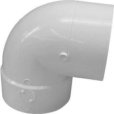 GENOVA CANPLAS Short Turn Pipe Elbow, 6 in, Spigot x Hub, 90 deg Angle, PVC, White 414157BC